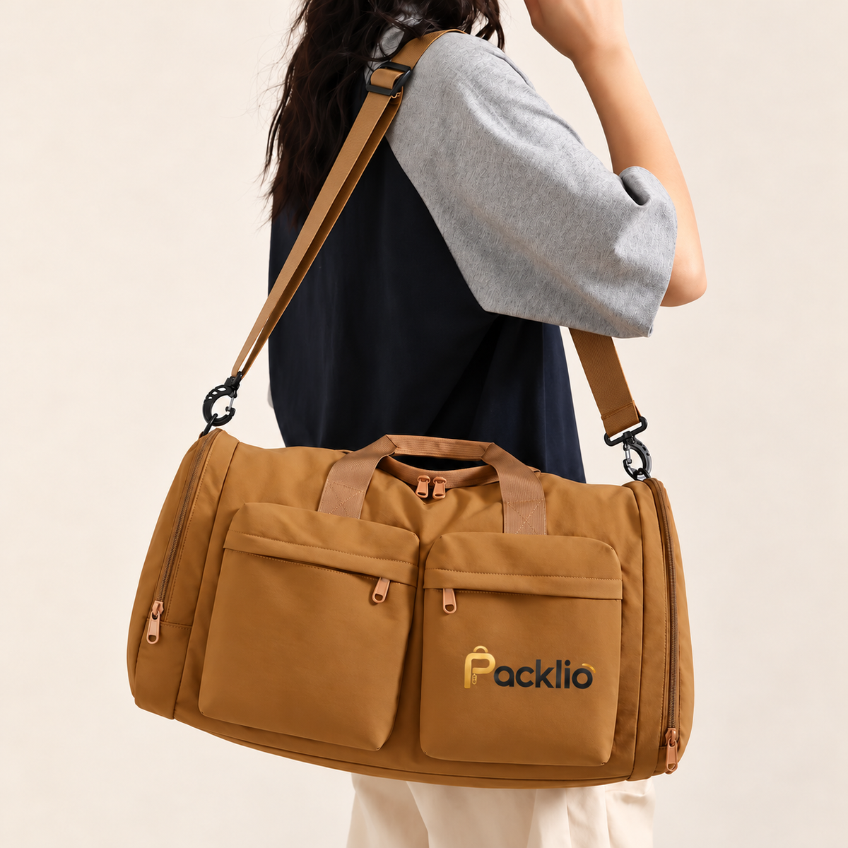 Packlio Gym Duffel Bag – Brown & Beige