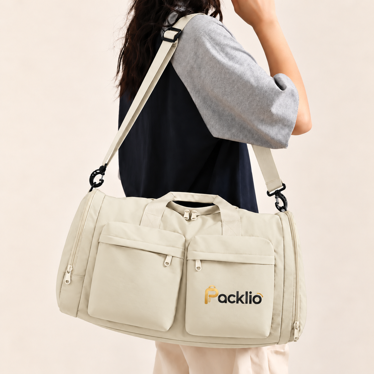 Packlio Gym Duffel Bag – Brown & Beige